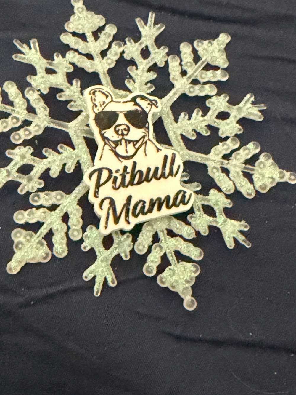 Pitbull Mama Dog Ornament - Mint Green Snowflake Design